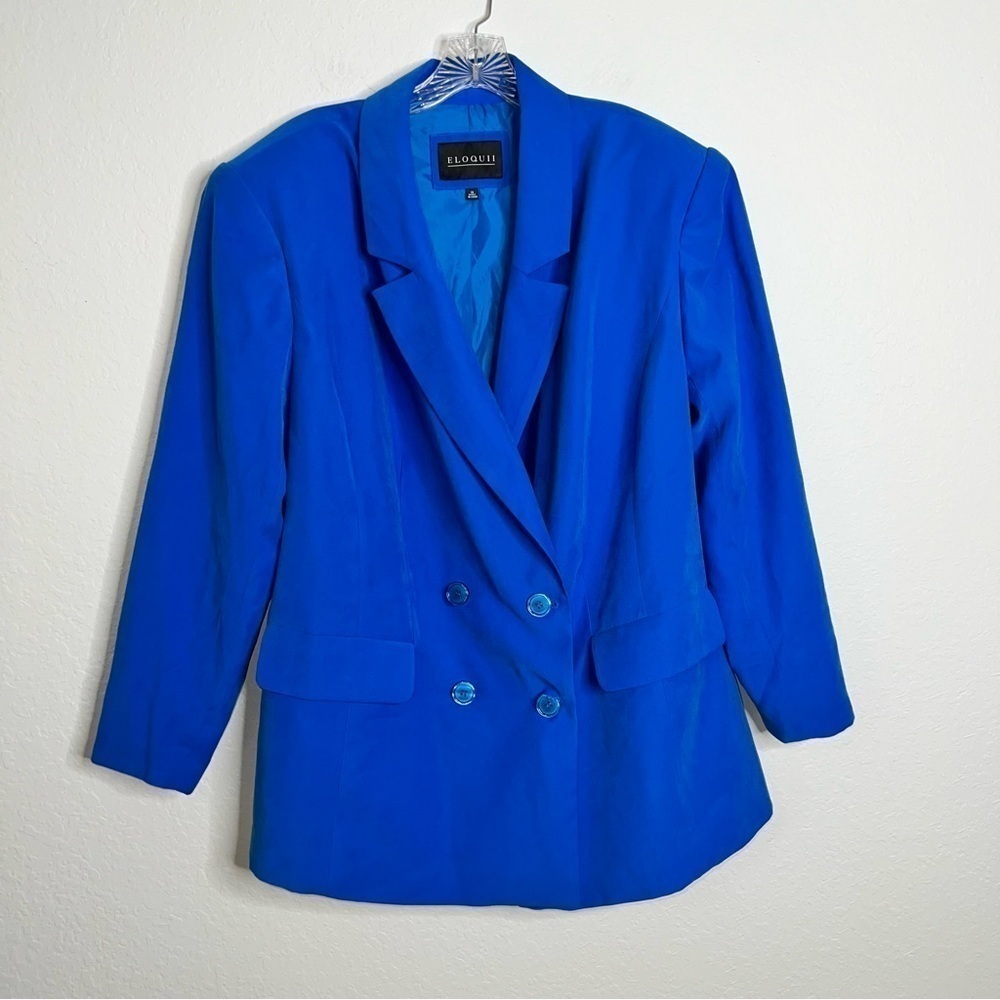 Eloquii Blazer Jacket Women Size 18 Blue Mid Length Button Front Coat C2 - Picture 2 of 9